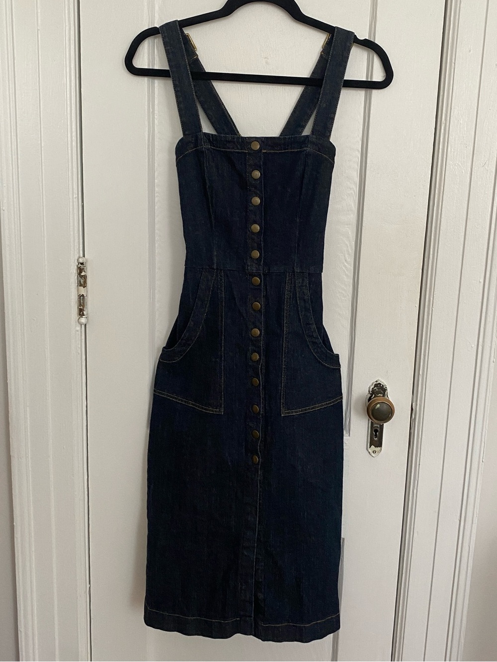 Reformation Winfield Denim Button Front Overall Midi Dress XS